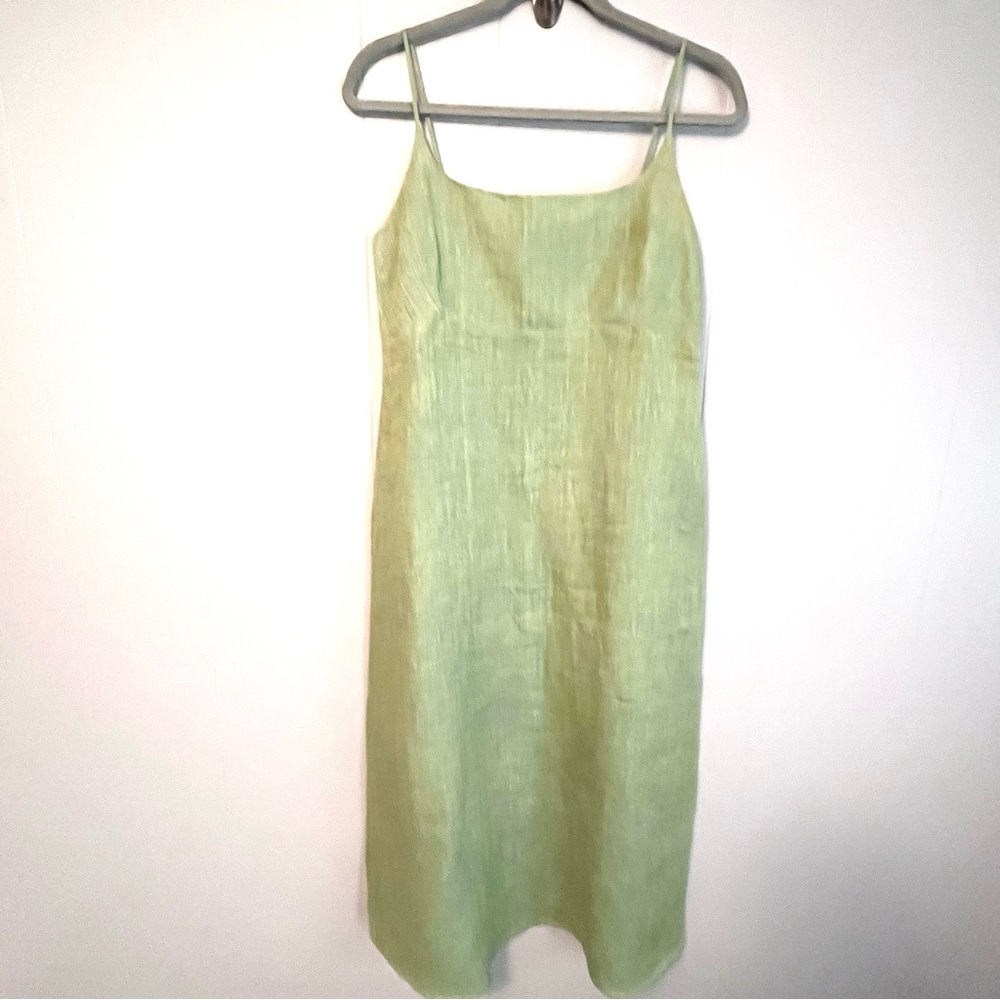 Jane Hamill 100% linen midi dress vintage spaghetti straps sheath dress size 10